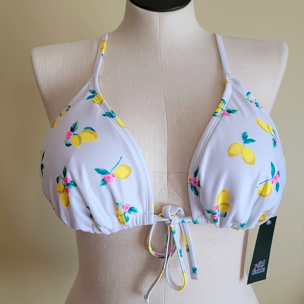 Lemon Tie-Front Triange Bikini Swimsuit Top | Wild Fable | NWT